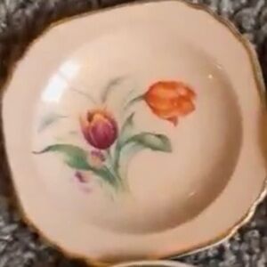 Floral Butterpat with Gold Trim